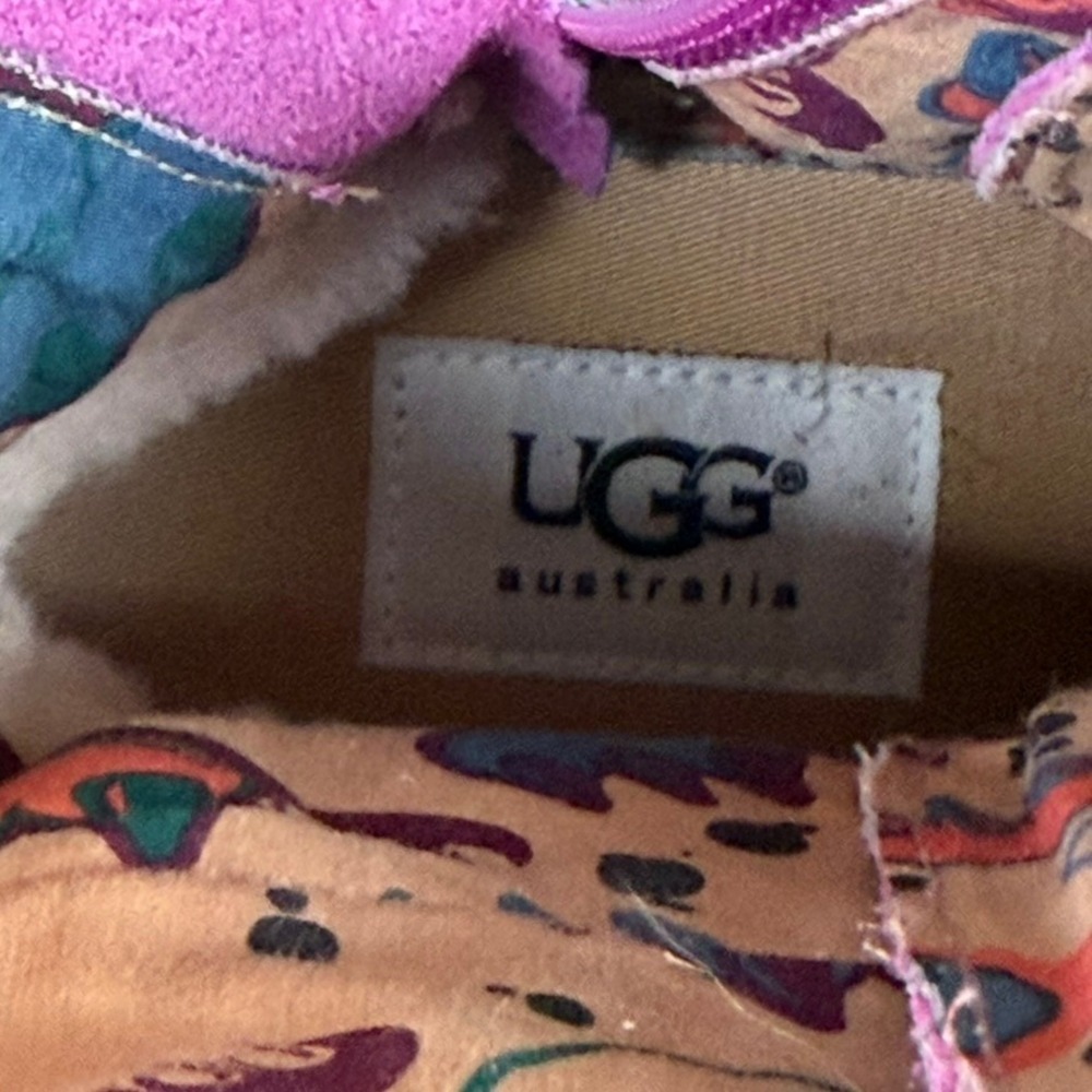 UGG Johnna Graffiti Sugar Plum Tall Boots Graphic Straps Women 7 Leather Lace Up - Picture 9 of 10